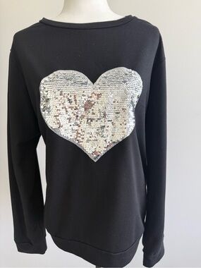Women's Black Sequin Heart Sweatshirt